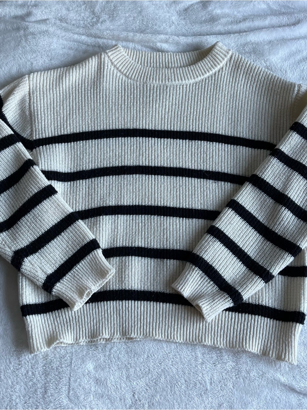 Jon & Anna Cream and Black Striped Crewneck Sweater